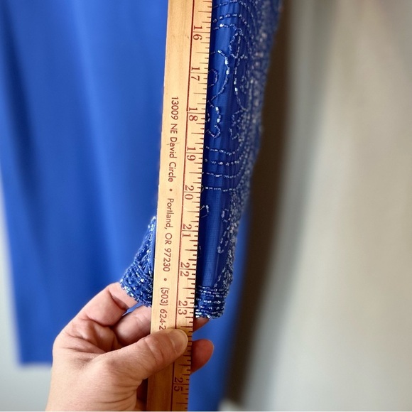 Mother Of The Bride Dress Size Medium Blue Iris Knee Length W Beading Jack Bryan - Picture 10 of 15